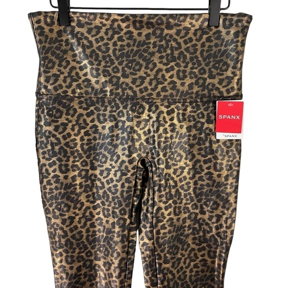 SPANX Faux Leather Leopard Shine Leggings 1X Shapewear Animal Print Mobwife NWT - Picture 6 of 11